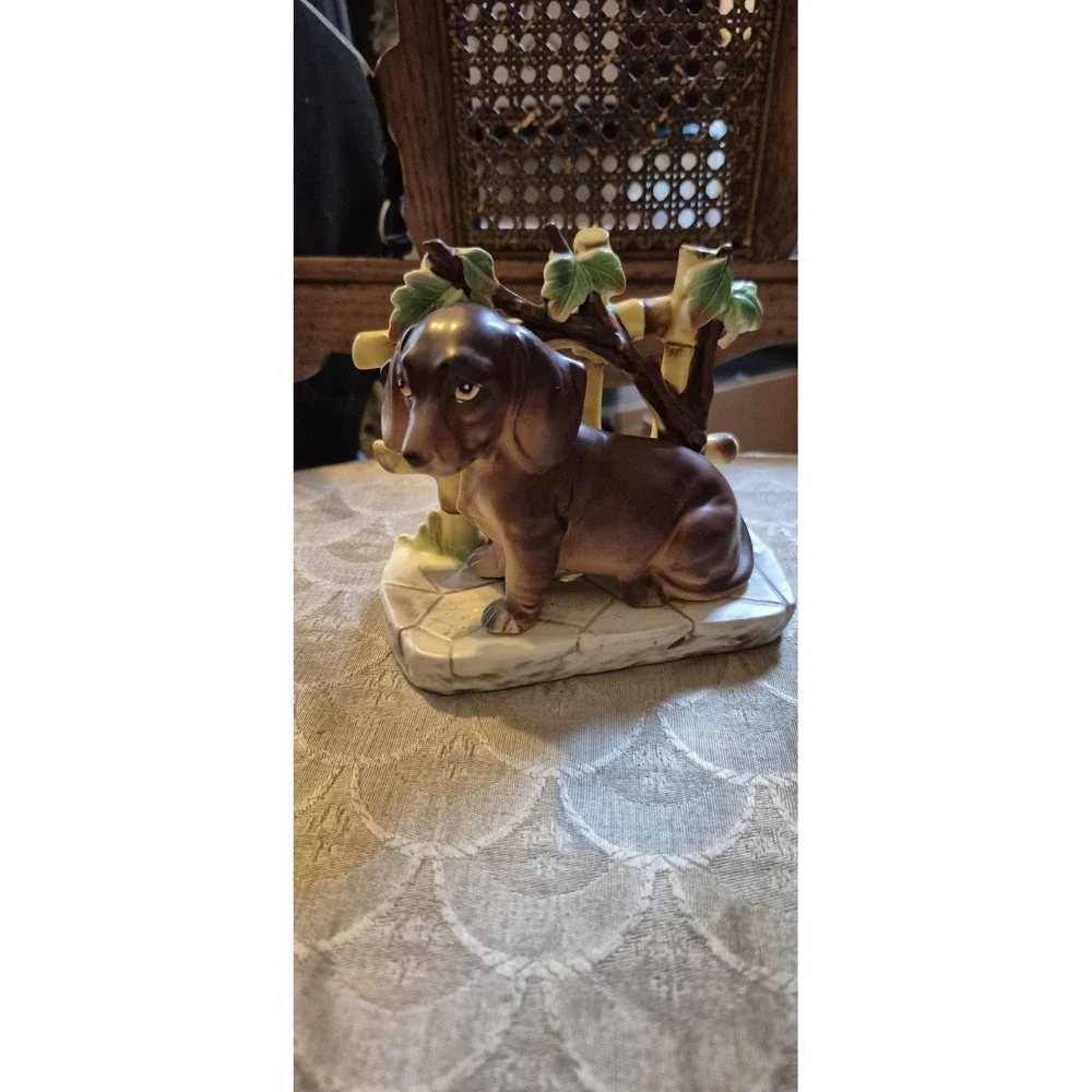 Vintage Lefton Japan Dachshund Puppy ‎ Figurine | Fence Scene Decor